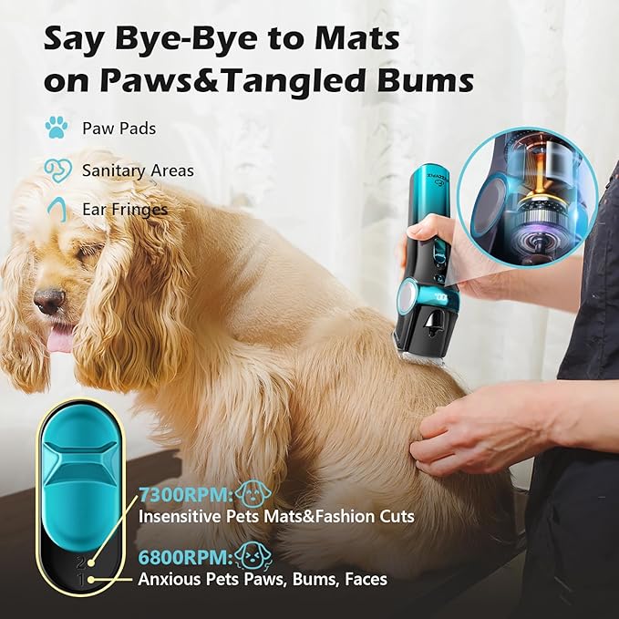 Dog Clippers for Grooming with 5-in-1 Blade, Dog Grooming Kit Cordless Rechargeable Hair Trimmer Detachable Stainless Steel Blade Pet Shaver for Small Puppy Paw Face Head Body