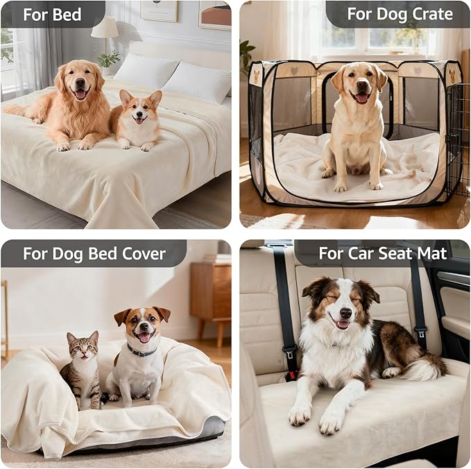 LOOBANI Waterproof Dog Blanket for Small Dogs, Pet Blanket 30" x 40", Beige | Double Side Liquid-Proof, Puppy Blanket for Dog Cat Bed, Crate, Playpen, Reversible Soft Flannel Couch Cover Throw
