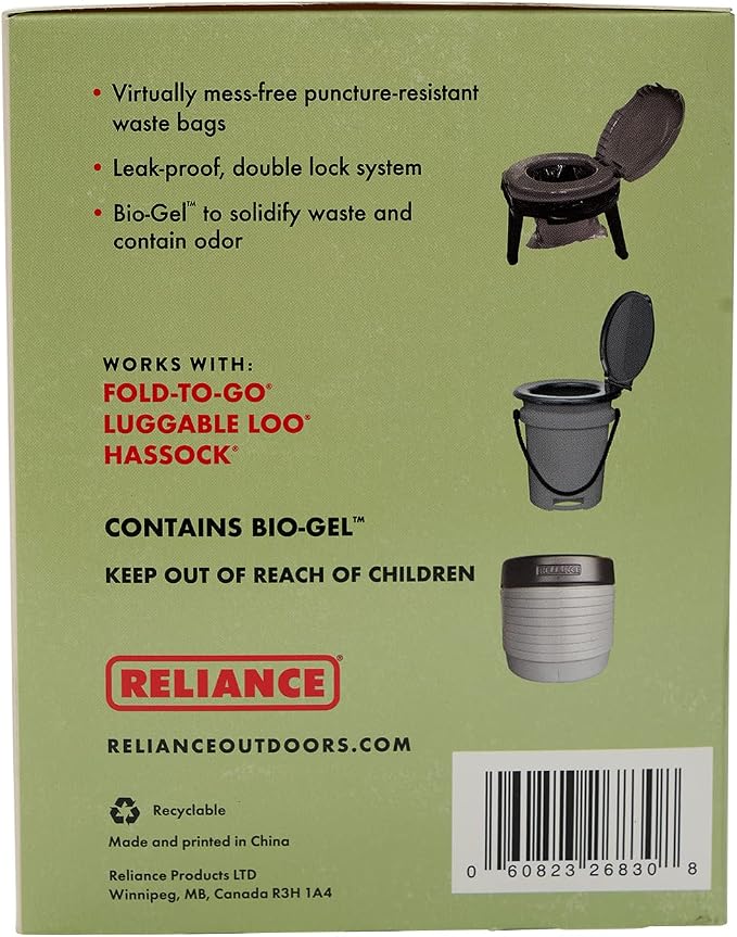 Reliance Products Double Doodie Plus with BIO-Gel | Large Portable Toilet Waste Bags | Family-Sized 6 Pack, Gray, 9.2 Inch x 4.9 Inch x 6.0 Inch | camping-sanitation-supplies
