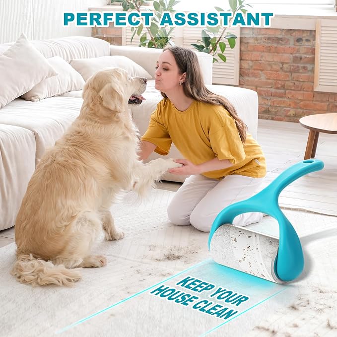 Super Sticky Pet Hair Remover Roll 350 Sheets Set with Upgraded Handle, 7 Rolls, Portable Hair Remover for Clothes, Furniture, Carpets, Dog and Cat Hair