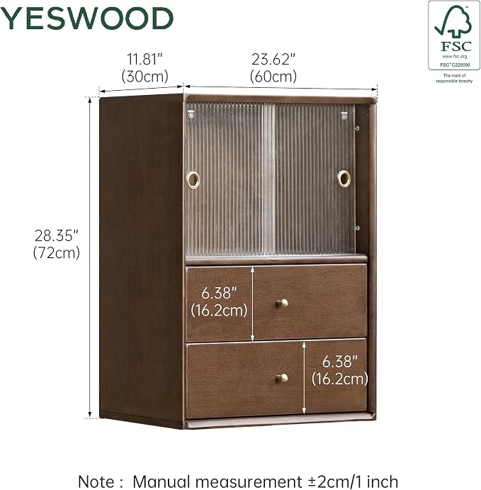 YESWOOD Modular Bookcase Storage Cubes, 100% Solid Rubberwood TV Stand Free Combination, Small Walnut Color Buffet Cabinet for Living Room Bedroom Study