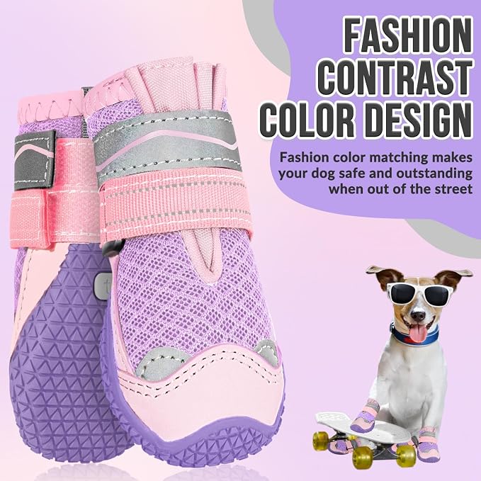 SlowTon Dog Shoes for Large Small Medium Dogs - Breathable Dog Boots for Summer Hot Pavement, Paw Protector for Outdoor Walking Winter Snow, Anti-Slip Rubber Dog Booties for Hardwood Floor (PI, 3)