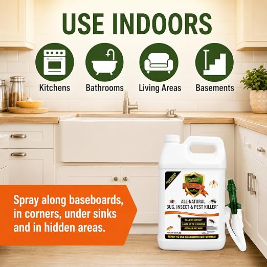 Natural Bug, Insect & Pest Killer & Control Including Fleas, Ticks, Ants, Spiders, Bed Bugs, Dust Mites, Roaches and More for Indoor and Outdoor Use, 128 Oz Gallon