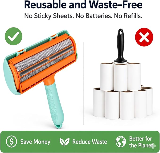 Pet Hair Remover for Couch & Furniture, Reusable Lint Roller for Dog & Cat Hair, Self Cleaning Fur Remover, Carpet & Car Hair Remover Tool