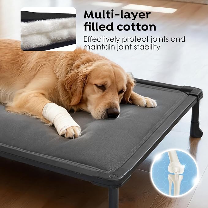 Veehoo Chew Proof Elevated Dog Bed, Padded Indestructible Raised Dog Cot | Orthopedic Dog Platform Bed with Soft Padded Mat, Durable Waterproof Pet Cot for Indoor, Outdoor or Crate, 41-Inch, Grey