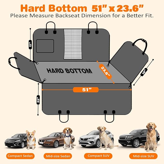 URPOWER PU Leather Backseat Extender for Dogs, Hard Bottom Dog Car Seat Cover for Back Seat, Holds 400 LBS, Waterproof Dog Car Hammock Anti-Scratch Pet Rear Seat Protector Travel Bed for Car and SUV
