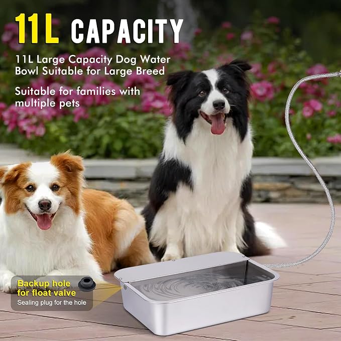 3Gal Automatic Outdoor Dog Water Dispenser for Large Breed Dogs Auto Self Filling Water Bowl Stainless Steel Dog Pet Waterer for Big Cat Chicken Goat Sheep Livestock (15.7" X 11.8")
