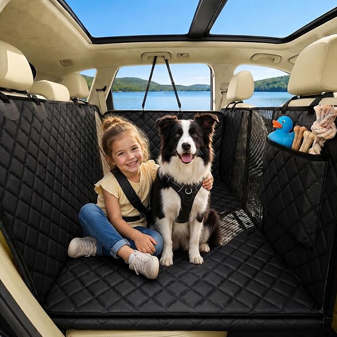 Dog Car Seat Cover, 600D Heavy Dute Car Seat Cover for Dogs Pets,100% Waterproof Anti-Scratch Nonslip Dog Hammock for Cars, Seat Covers Protector with SeatBelt for Sedan SUV Truck XLPRO Hard Black