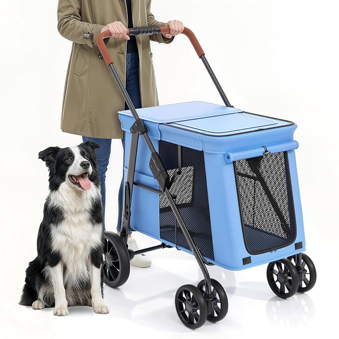 MoNiBloom Pet Stroller for Medium to Large Dogs up to 66lb, Blue