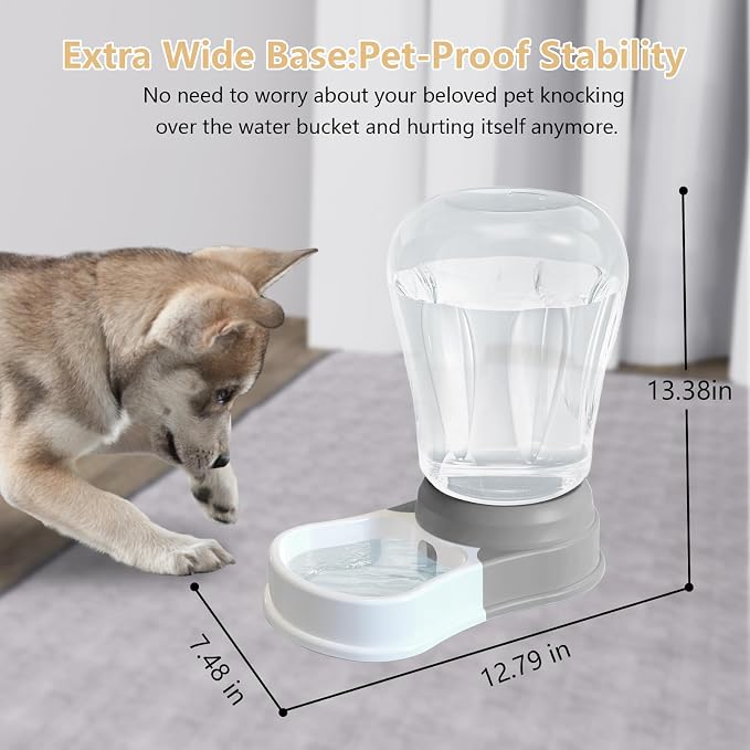 STALTWO 1.6 Gallon Automatic Gravity Dog Water Dispenser, BPA-Free, Grey | Large Capacity Gravity Pet Water Bowl for Multiple Pets, BPA-Free Cat Water Feeder for Large Cats/Dogs, Refill Less Often