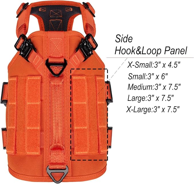 ICEFANG No Pull Tactical Dog Harness for X-Small Dogs,Adjustable Dog Vest | Control Handle,MOLLE Panel,Front Hook,3 Leash Clips,Soft Padded,for walking training,Orange,X-Small