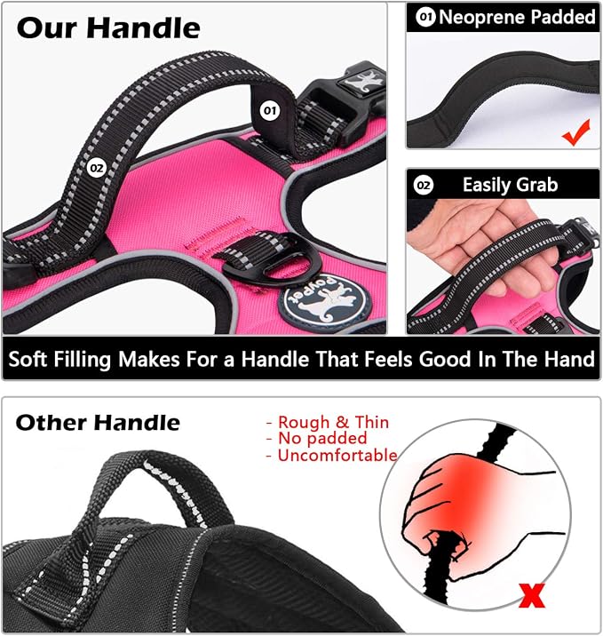 PoyPet No Pull Dog Harness Medium with Front Clip & Neck Release Buckle | No Choke, Adjustable Vest, Reflective, Back Clip, Lockable, Soft Padded, Easy Control Handle for Walking Training, M, Pink