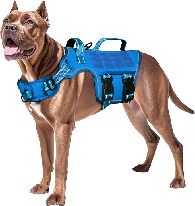 Dog Harness for Large Dogs, No Pull Tactical Vest with Front Clips | Easy Contrl Handle, Breathable Soft Padded, Adjustable, Reflective, Heavy Duty, Easy Take On & Off, Blue X-Large