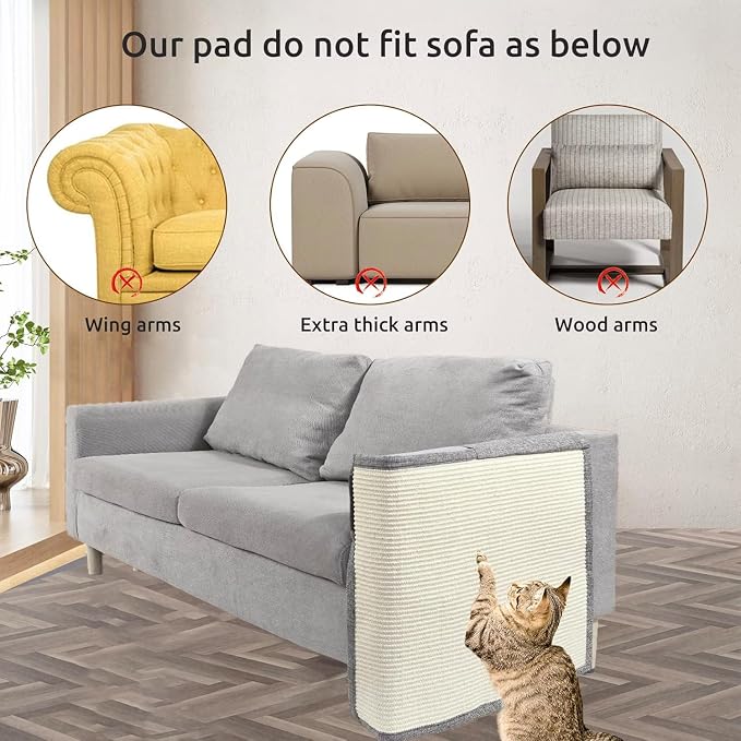 Cat Scratch Couch Protector with Natural Sisal for Protecting Couch Sofa Chair Furniture,Couch Corner Cat Ccratcher 23.6" L*19.7" W(Light Grey/Left Hand)