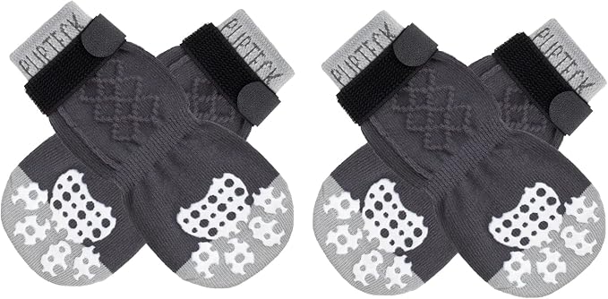 PUPTECK Anti-Slip Dog Socks with Double Sides Grips for Small Medium Large Dogs Hardwood Floors Prevents Licking, Dog Shoes for Hot Pavement Traction Control Paw Protector for Senior Dogs,Slate Grey S