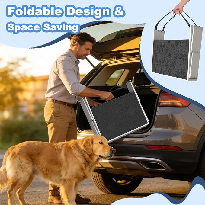 Dog Steps for Car & SUV – 5-Step Foldable Pet Stairs for Large Dogs, Non-Slip Heavy-Duty Plastic Dog Stairs, Lightweight & Portable Vehicle Access, Great Alternative to Dog Ramp for Truck