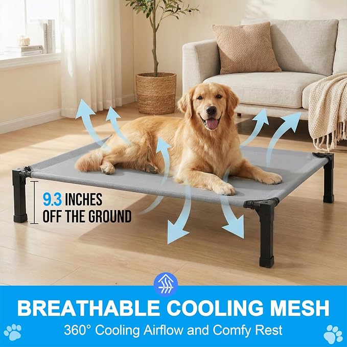Elevated Dog Bed Raised Cooling Dog Cot for Large Dogs, Portable Indoor & Outdoor Pet Bed with No-Slip Feets Breathable Mesh Pet Bed for Camping Outdoor