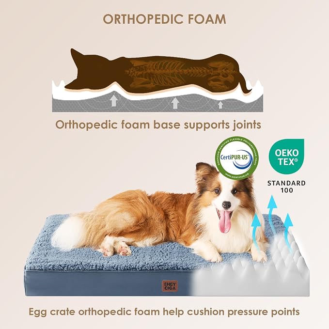 EHEYCIGA Orthopedic Dog Bed Medium with Removable Washable Cover, 30x20 | Egg Crate Foam Support, Durable Oxford fabric, Non-Slip Bottom, Machine Washable, Soft Waterproof Plush Pet Bed Mat For Crate