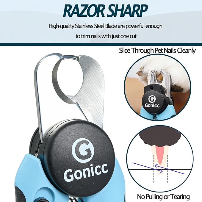 gonicc LED Pet Nail Clippers for Dogs & Cats | Light-Up Dog Nail Trimmer with Safety Lock & Built‑in File, Professional Stainless Steel Nail Clippers for Pets