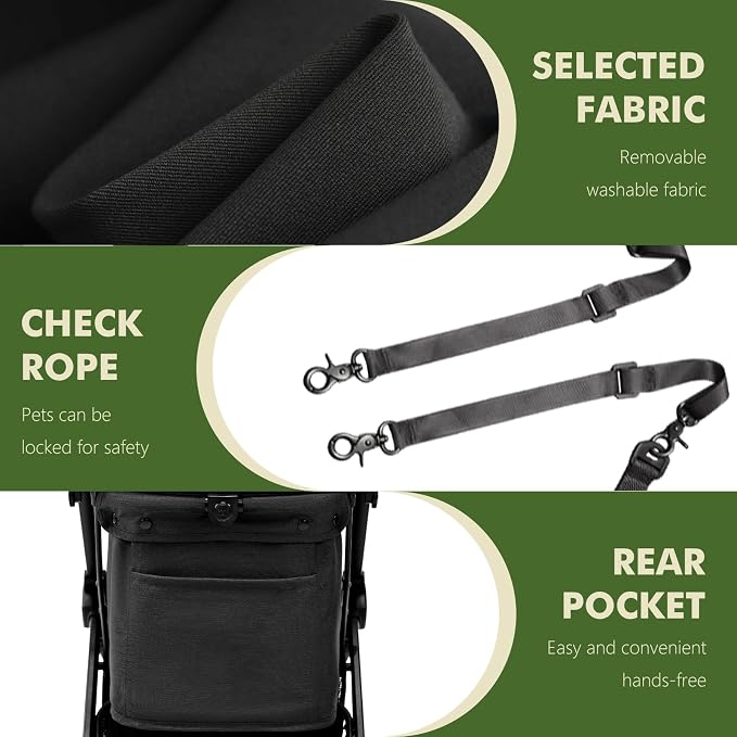 Pet Stroller for Small Medium Dogs Cats, Dog Stroller 4-Wheel Pet Strollers for Medium Dogs Up to 45lbs, Storage Basket, Sun Shades & Waterproof Fabric, Black