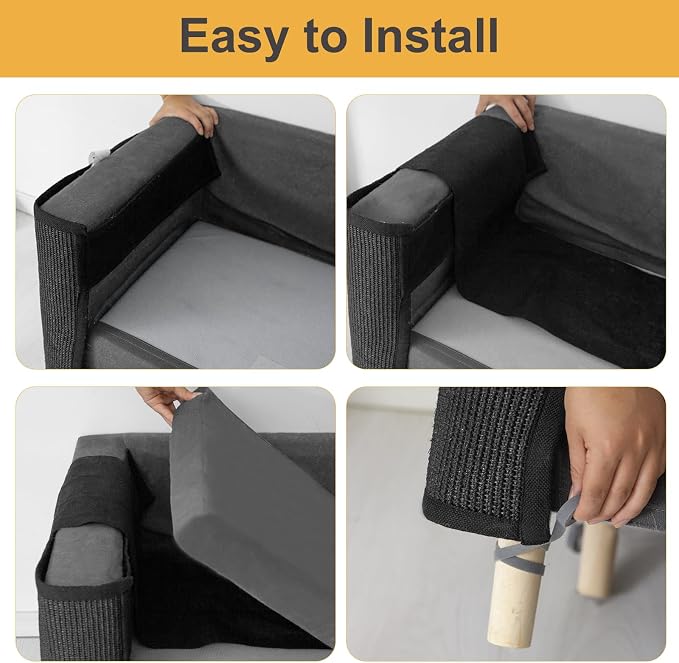 Cat Scratch Couch Protector,Cat Scratch Sofa Armrest Cover with Sisal Mat and Toy for Cats,Sofa Scratcher Furniture Protector 23.6’’L*19.7’’W (Black/Right Hand)