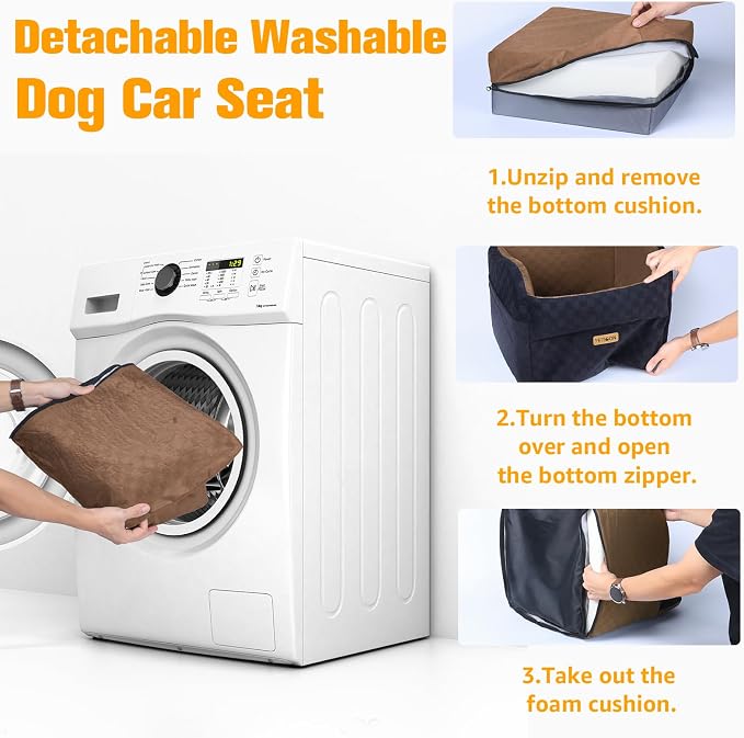 PETICON Waterproof Dog Car Seat for Small Medium Dogs, 6in Memory Foam | Pet Booster Seat for Dogs up to 26 lbs with Pockets, Detachable Washable Pet Carseat with Y-Shape Safety Belt