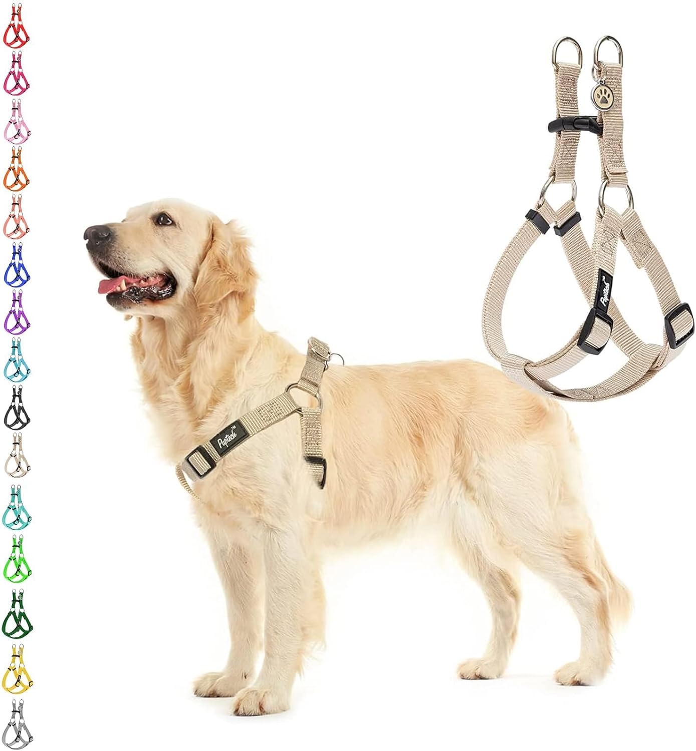 PUPTECK No Pull Dog Harness Soft Adjustable Basic Nylon Step in Puppy Vest Outdoor Walking with ID Tag Cream