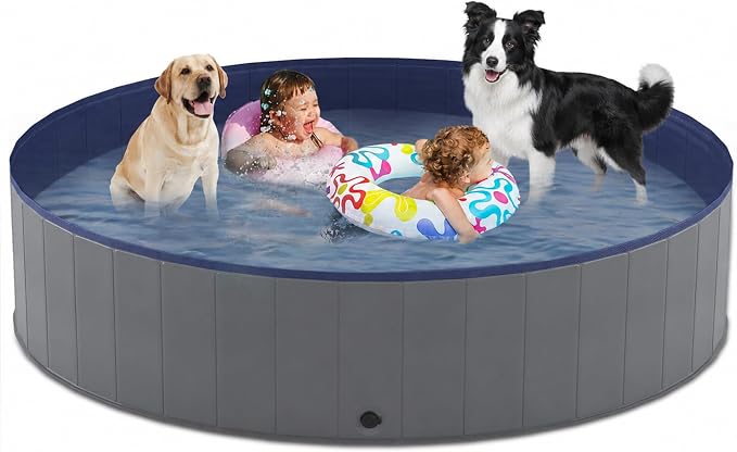 Niubya Foldable Dog Pool, Collapsible Hard Plastic Dog Swimming Pool, Portable Bath Tub for Pets Dogs and Cats, Pet Wading Pool for Indoor and Outdoor, 80 x 12 Inches
