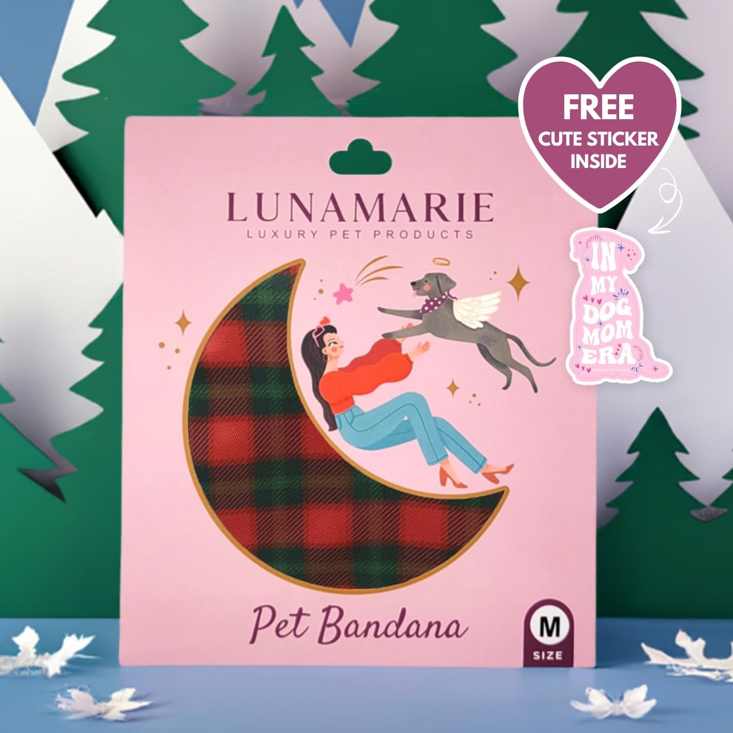 LunaMarie - Luxury Pet Birthday Bandanas -Premium & Silky Poly Fabric | 100% Handmade | Custom Shape Dual Layered (Jingle Plaid, Small)