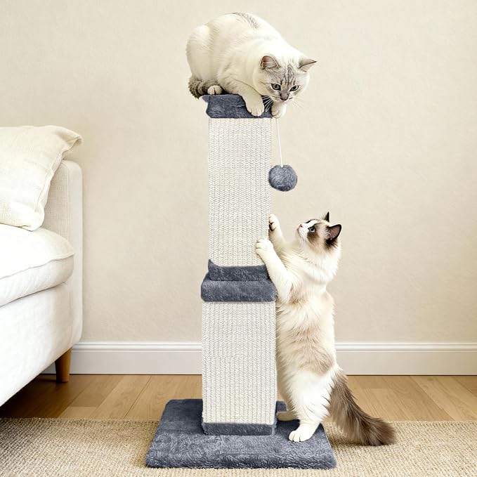 Cat Scratching Post, 32 Inch Cat Scratching Posts for Large Cats, Scratching Posts for Indoor Cats Adults, Cat Scratch Post with Nature Sisal, Light Gray