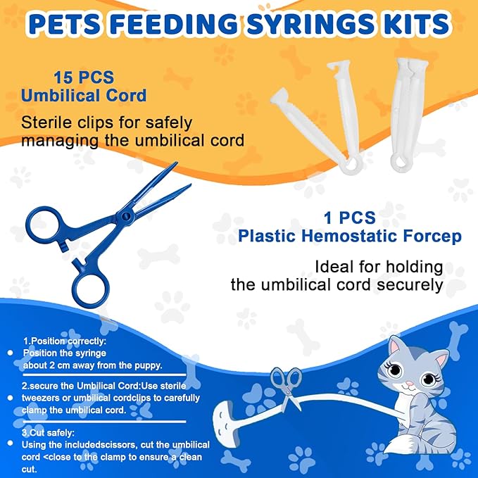 52pcs Puppy Whelping Supplies,Whelping kit,Puppies Birth,Kitten Dog Supplies,Puppy kit,Bottle Feeding kit for Newborn Puppy, Puppy Whelping Collars,Tube,Cord Clamps,Gloves,Digital Thermometer Scale