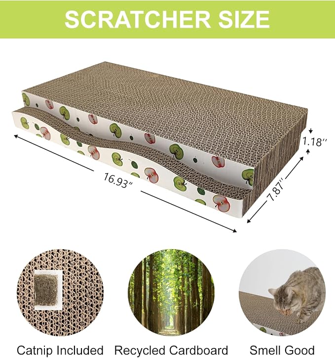 TIMHAKA Cat Scratching Board, Corrugate Cat Scratcher for Indoor Cats with Catnip, Cat Scratch Pad with Premium Scratch Textures Design, Cardboard Cat Scratcher with Double-Sided Usability (Pack of 8)