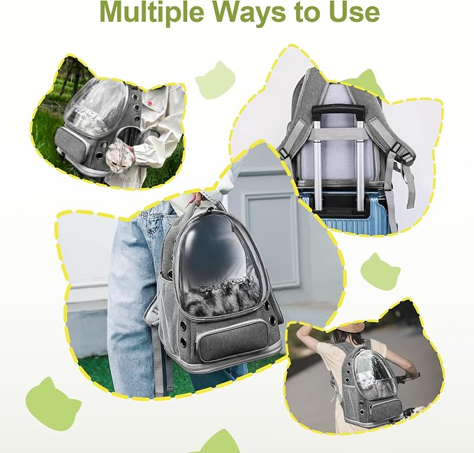 Cawypety Expandable Cat Backpack,Cat Bubble Backpack Carrier for Carrying Cats, Pets and Small Dogs,Airline-Approved,Designed for Travel, Hiking, Walking,Car （Grey
