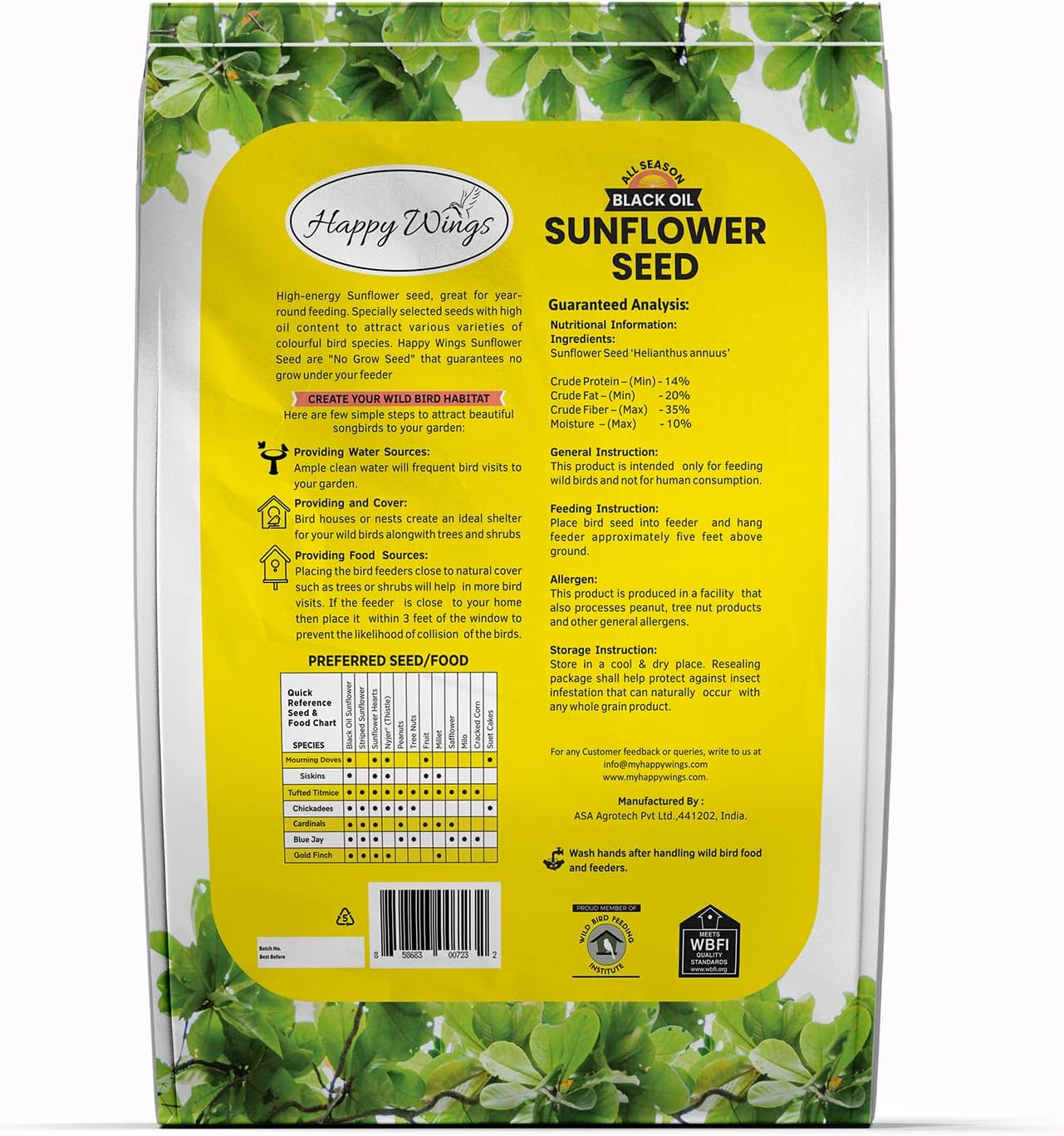 Black Oil Sunflower Seeds Wild Bird Food- 15 Pounds | No Grow Seed | Bird Seed for Wild Birds