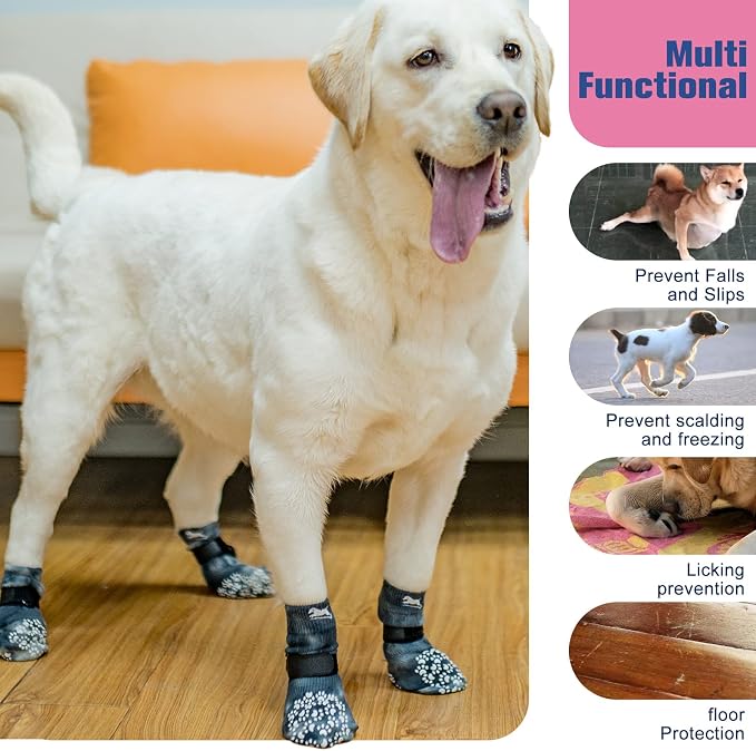 EXPAWLORER Anti Slip Dog Socks to Prevent Licking Paws, Dog Shoes for Hot Pavement, Dog Booties for Small Medium Large Senior Dogs, Traction Control Boots & Paw Protectors for Hardwood Floors