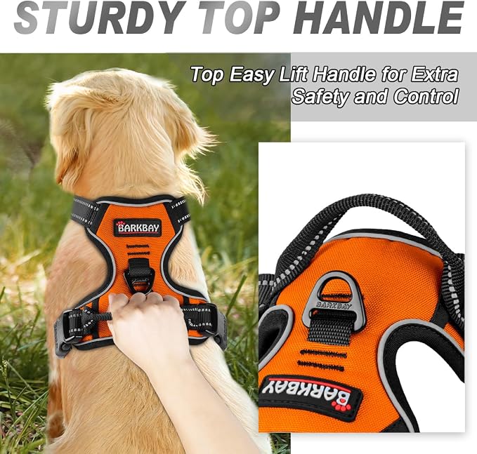 BARKBAY Dog Harness No Pull for Large Dogs Front Back Clips,Dog Vest | Soft Padded No Choke With Handle,Easy On&Off,Adjustable Reflective For Walking Training Running(Orange,XL)