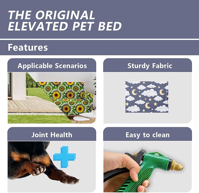 Black Night Cloud Moon Pattern Orthopedic Elevated Dog Pet Bed(35"X25"X8"),with Metal Frame,Breathable Waterproof Dog Kennel,Sleeping Bed for Small Medium Large Dogs Cats,for Home,Outdoor Use