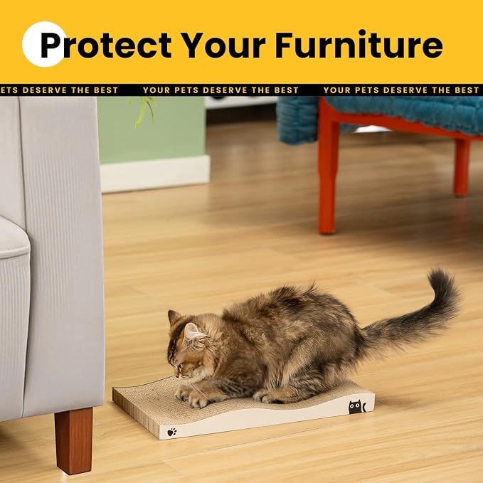 Cat Scratcher, Durable Scratch Pad, Corrugated Cardboard Scratching Board for Indoor Cats, Heavy Duty, Double-Sided Usability, Recyclable, with Catnip，4 Pack