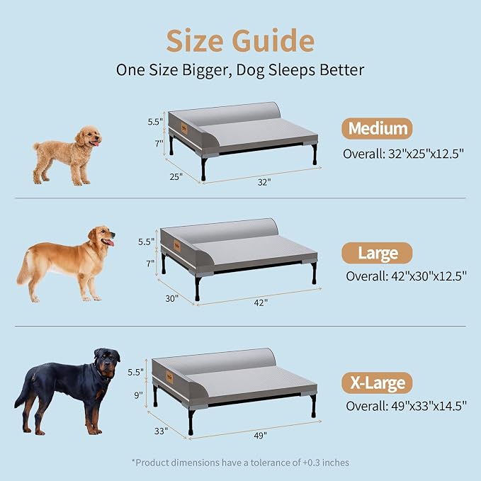 Elevated Cooling Dog Bed, Orthopedic Pet Bed for Extra Large Dogs, Removable Washable Cover, Indoor & Outdoor Raised Pet Cot with Breathable Mesh, Size: 49"*33"*9"