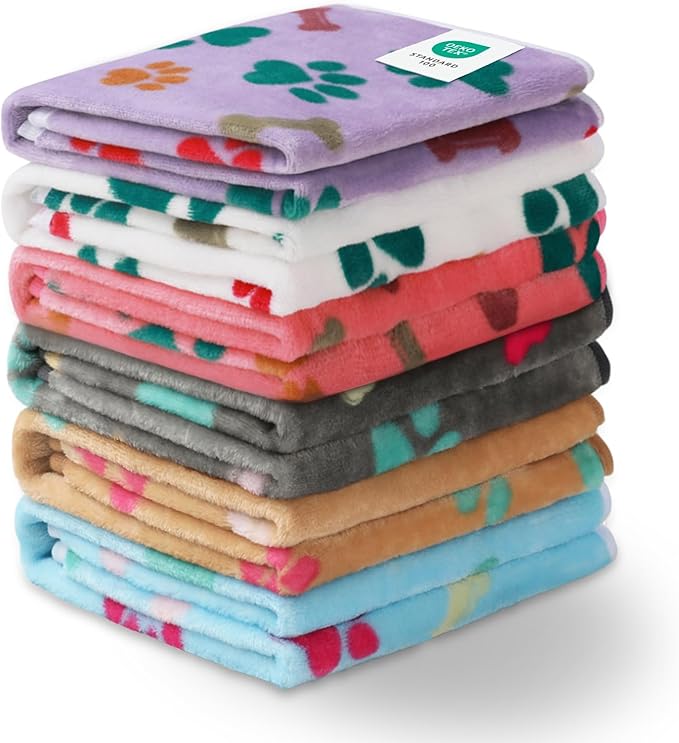 Luciphia 1 Pack 6 Dog Blankets Cat Soft Fluffy Fleece Pet Blanket Warm Cute Print Design Puppy Kitten Doggy Bone Small(23"x16")