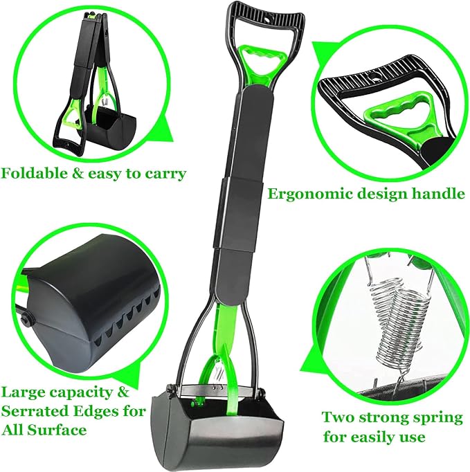ienjoyed Pooper Scooper, Large Pooper Scooper for Dogs Heavy Duty, Dog Pooper Scooper with Long Handle & High Strength Durable Spring, Foldable Dog Poop Pick Up (32-inch) (32-inch(Green))