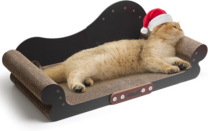 ComSaf Large Cat Scratcher Bed 26.7 in, Cardboard Cat Couch Scratch Pad | Cat Scratching Board, Sofa Lounger Shape, Furniture Protection, Indoor Floor Use, Adult Cats, Claw Care