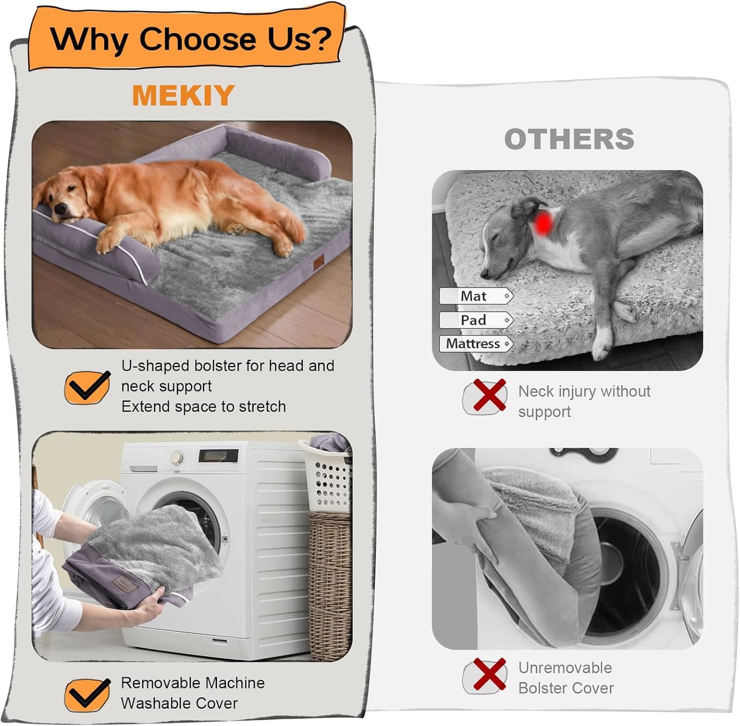 Large Dog Bed Orthopedic Washable, Orthopedic Dog Beds with Egg Foam Support, Removable, Machine Washable Plush Cover and Non-Slip Bottom for XXLarge Extra Large Dogs - Purple Dogs Bed