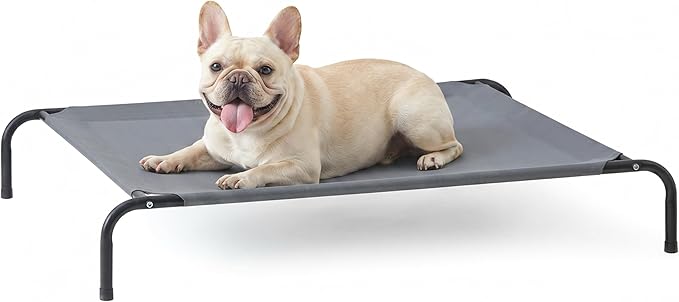 Love's cabin Elevated Cooling Dog Bed for Medium Dogs, Portable Indoor & Outdoor Raised Pet Dog Cat Cot, Durable Summer Frame with Breathable Mesh, Grey, 43" x 31.5" x 8"