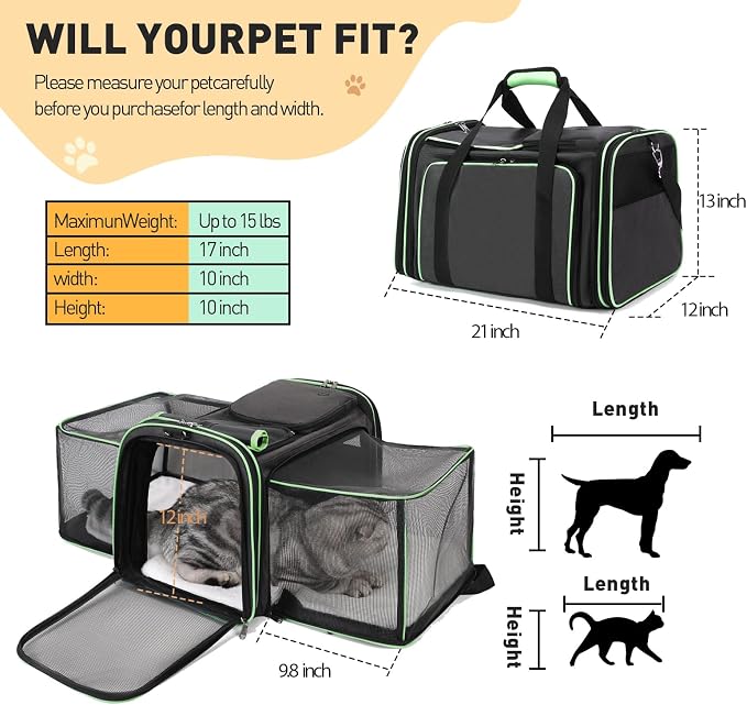 Expandable Airline Approved Pet Carrier - Collapsible Soft Sided Cat & Dog Travel Carrier with Mesh Windows & Adjustable Strap (Tangerine)