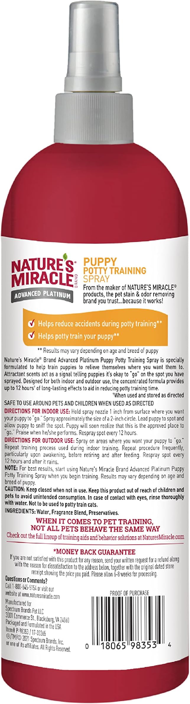Nature’s Miracle Advanced Platinum Puppy Potty Training Spray, 16 Ounces, Dog Training Aid