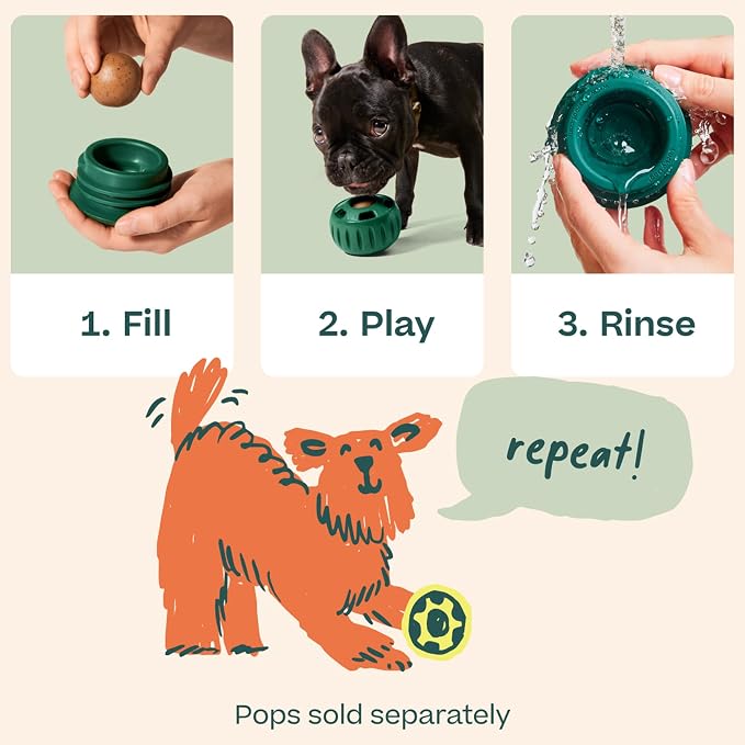 WOOF Pupsicle Interactive Dog Ball Toy for Dogs 25-75 lbs - Green | Long-lasting enrichment toy for medium/large dogs, easy-fill design, low-mess play, made of natural rubber, easy to clean