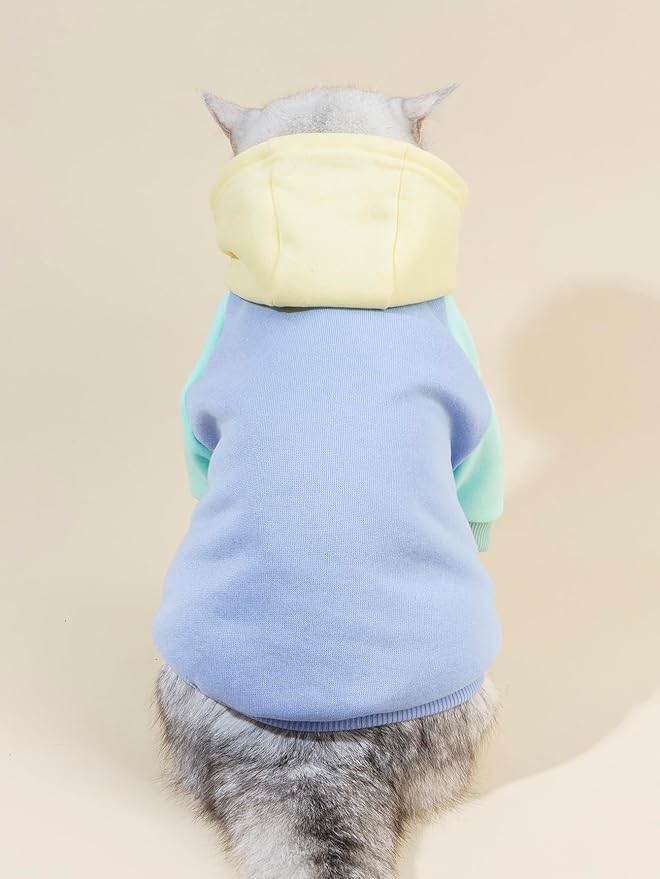 QWINEE Basic Dog Hoodie Sweatshirt Puppy Sweater Warm Cat Costumes Pet Clothes for Chihuahua Puppy Kitten Small Medium Dogs Yellow and Blue Small