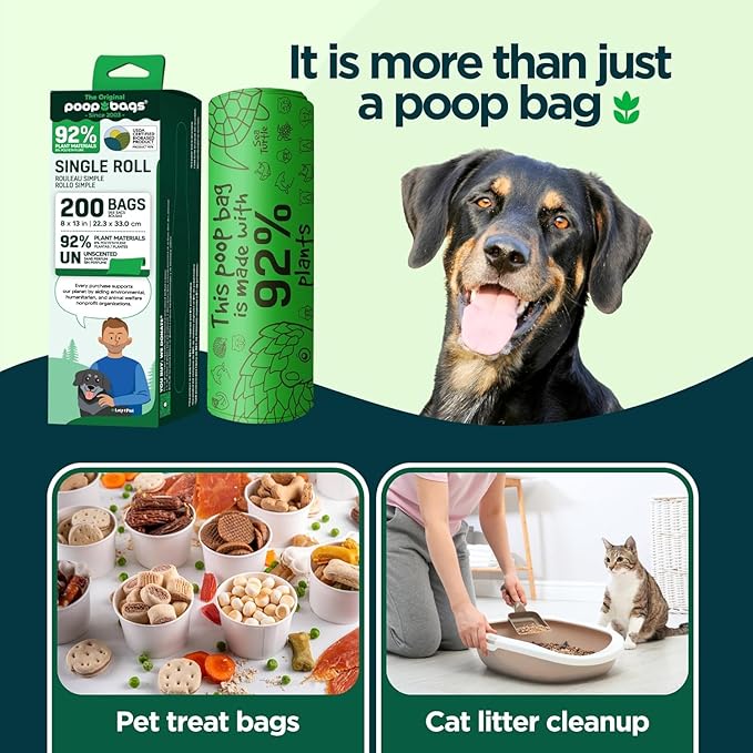The Original Poop Bags® 92% Plant-Based Dog Waste Bags, USDA Certified Biobased, Extra-Large & Leak-Proof, Single Bulk Roll (600 Count (Pack of 3))