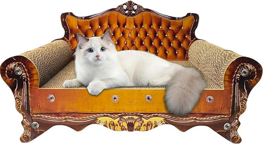 Luxury Cardboard Cat Scratcher Sofa Bed, Couch Shaped Cat Scratching Board, Scratch Lounge with Catnip, Scratcher for Indoor Cats(Brown)